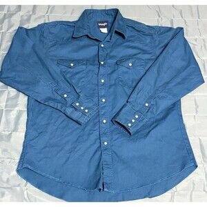 Wrangler Men's XL Pearl Snap Blue Button-Up Shirt Long Sleeve Cotton MS71419